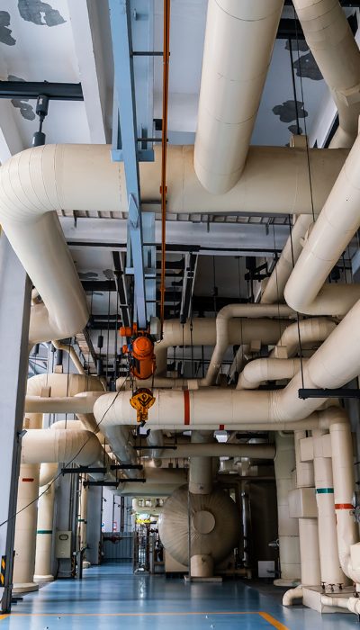 Powerful turbine in the steam turbine hall