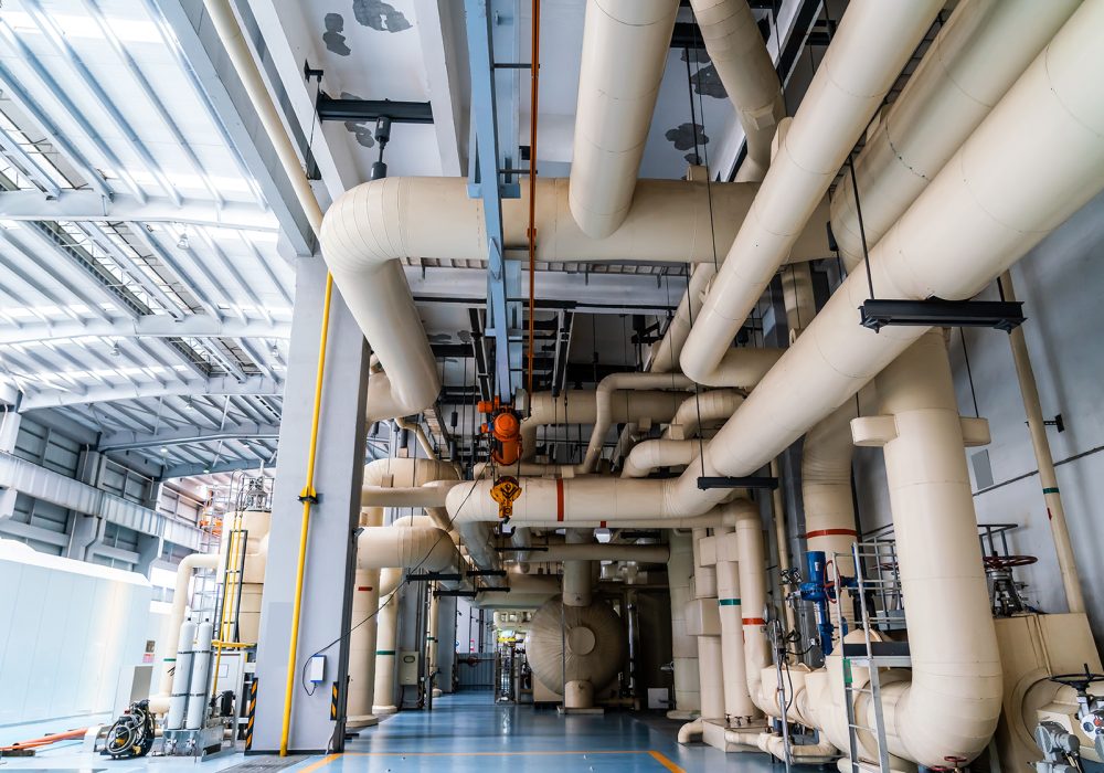 Powerful turbine in the steam turbine hall